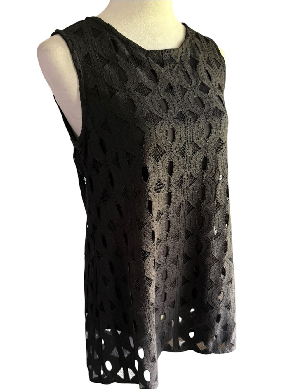 Susan Graver Black Sleeveless Geometric Cutout Tank